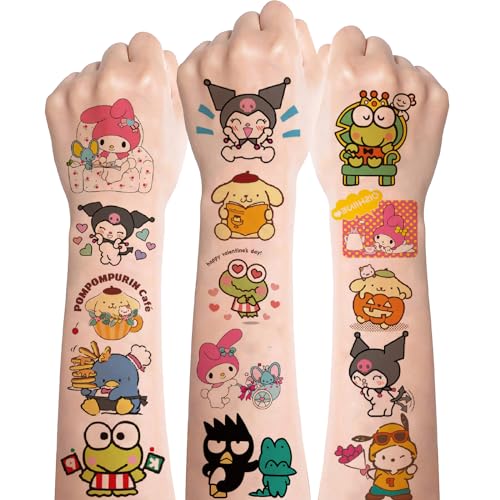 Mädchen Tattoos - 8 Blätter Kinder Aufkleber, Nette Cartoon Kindertattoos Sticker, Kawaii MyMelody Kuromi Temporäre Tattoos, Zum Aufkleben für Kindergeburtstag Mitgebsel