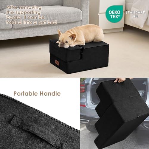 Image of EHEYCIGA Dog Stairs for Small Dogs 13.5 inch H, 3-Step Dog Steps for Couch Sofa and Chair, Pet Steps for Medium Cats, Non-Slip Balanced Pet Ramp Indoor, Black