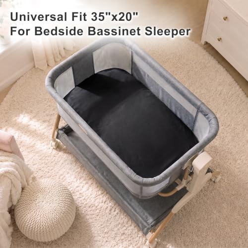 Image of Satin Bedside Bassinet Sheet, Great for Baby Hair, Soft Silk Feeling Sheet for Rectangle Cradle Bassinet Mattress Pad, for Boys Gift Newborn and Infant(Black)