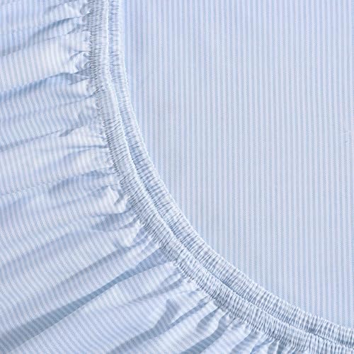Image of Tommy Hilfiger - Queen Size Sheets Set, Crisp & Tailored Cooling Sheets with a Weaved Cotton Percale Lightweight Feel - Bed Sheets with Matching Pillowcases & Fitted Sheet (Ithaca Stripe Blue)