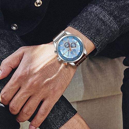 Image of FANMIS Mens Sport Military Analog Quartz Watch Chronograph Classic Casual Business Dress Waterproof Watch Multifunctional Wristwatch with Leather Strap