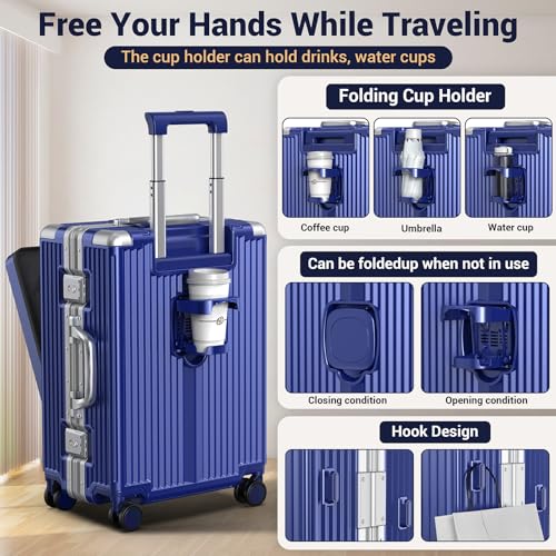 Portable Carry on Luggage Airline Approved, Luggage with Wheels for Trips, Practical Suitcase with Front Pocket ＆ USB Port.(01-Blue)3