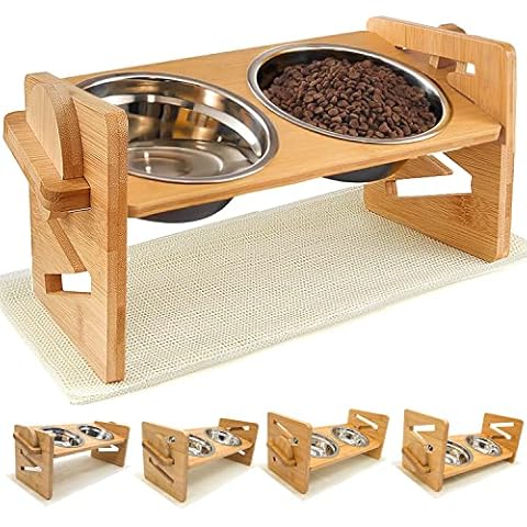 Comedero elevado doble regulable SeaMorn con soporte de bambú y manteles antideslizantes Cover