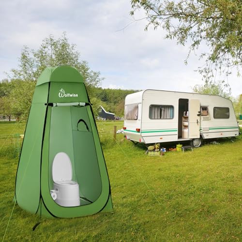 Image of WolfWise PRO Pop Up Shower Tent with Silver Coated, Floor and Rain Fly | Portable Changing Tent with Window & Carry Bag for Camping, Outdoor Privacy Toilet Bathroom with UV Protection, 75 inch /79 inch /83 inchH