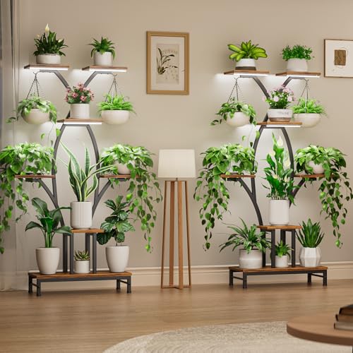 Image of Plant Stand Indoor with Grow Lights - 7 Tiered Metal Corner Shelf for Multiple Plants, 63 inch Corner Plant Stand for Indoor Plants, X-Shaped Plant Rack for Home, Living Room, Office & Patio Decor