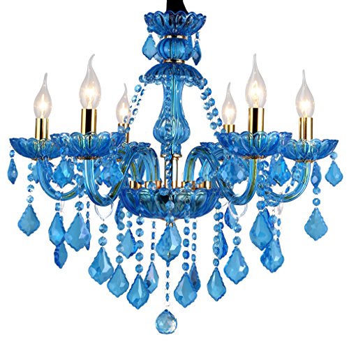 Aiwen Sala da Pranzo Lampada da Soffitto Lampadario a Candela Di Cristallo Blu Vetro Plafoniera Camera da Letto Luce Pendente Soggiorno Lampada 6 Luci