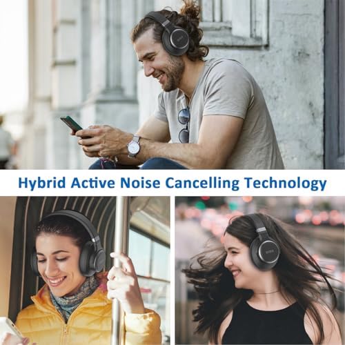 KVIDIO Active Noise Cancelling Headphones, 70 Hours Playtime Bluetooth Headphones Wireless with Microphone, Transparency Mode, Deep Bass and Hi-Fi Stereo Sound Over Ear for Travel Office - 4