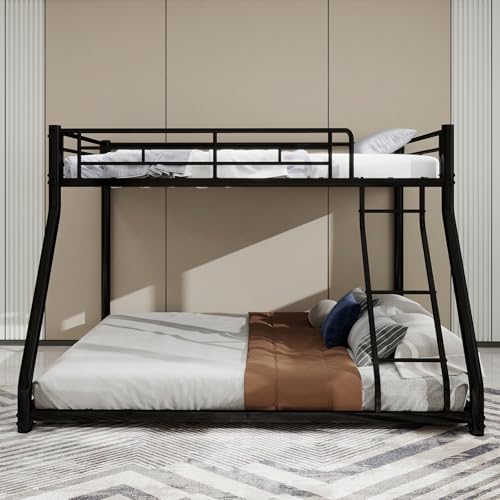 Ligterra Stockbett, Bunk Bed, Twin Over Full Metall Etagenbett, Heavy Duty Metall Etagenbett Rahmen, Full-Länge Geländer für Jugendliche Erwachsene, Lärm Frei, 196 * 140 * 156cm (Schwarz)