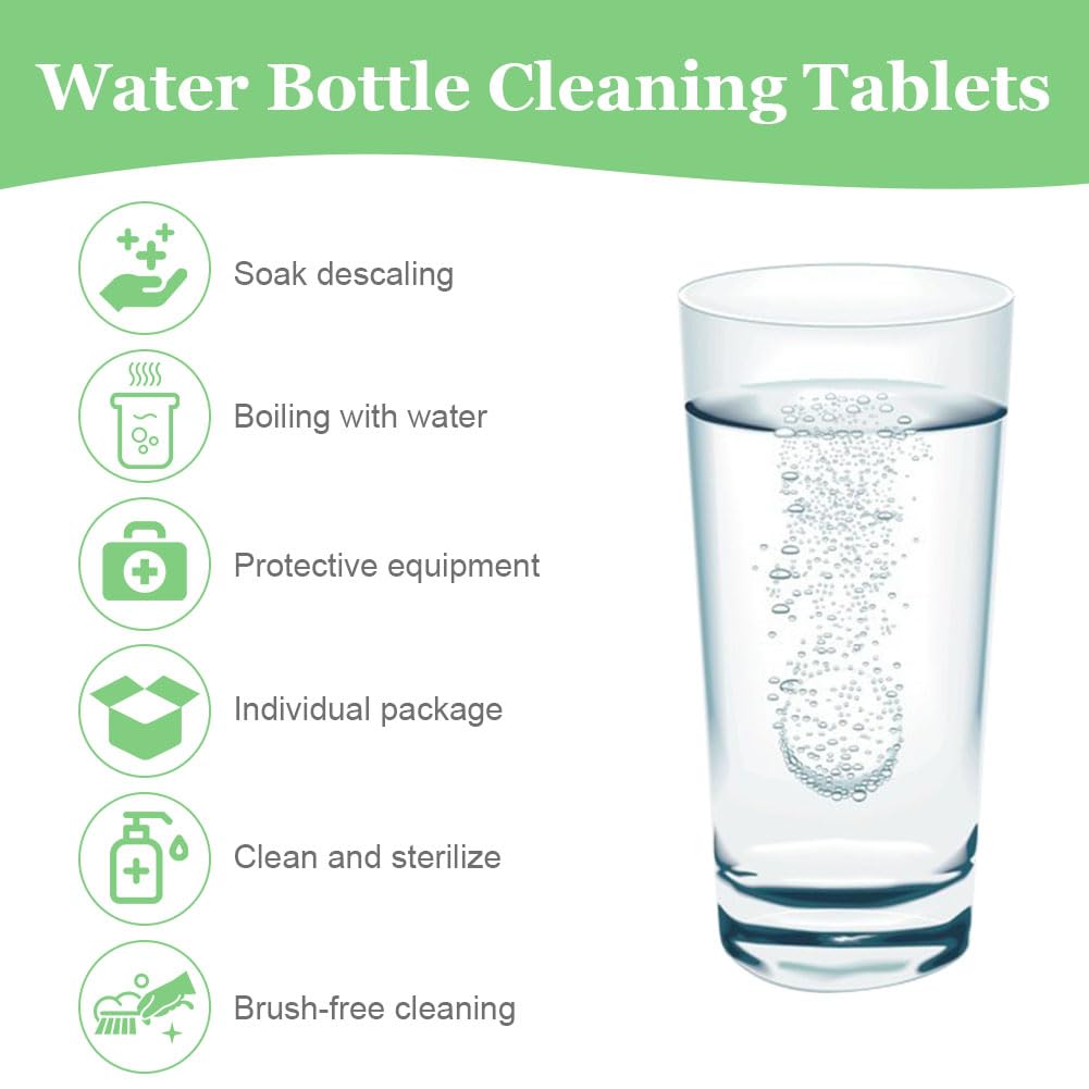 HOTUT Bottle Clean Tablets,32pcs Pastillas de Limpieza Eficientes Contra Incrustaciones y Olores,Clean Tablets,Pastillas descalcificadoras para Botellines y Acero Inoxidable,Vidrio,Tazas de Café