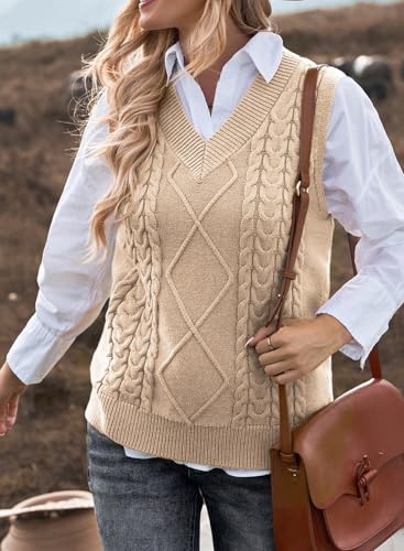 Image of EVALESS Oversized Sweater Vest for Women V Neck Sleeveless Solid Color Loose Pullover Sweater