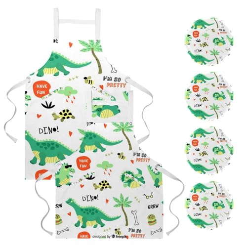 Tabliers de cuisine dinosaure et tortue multicolores taille unique avec broches