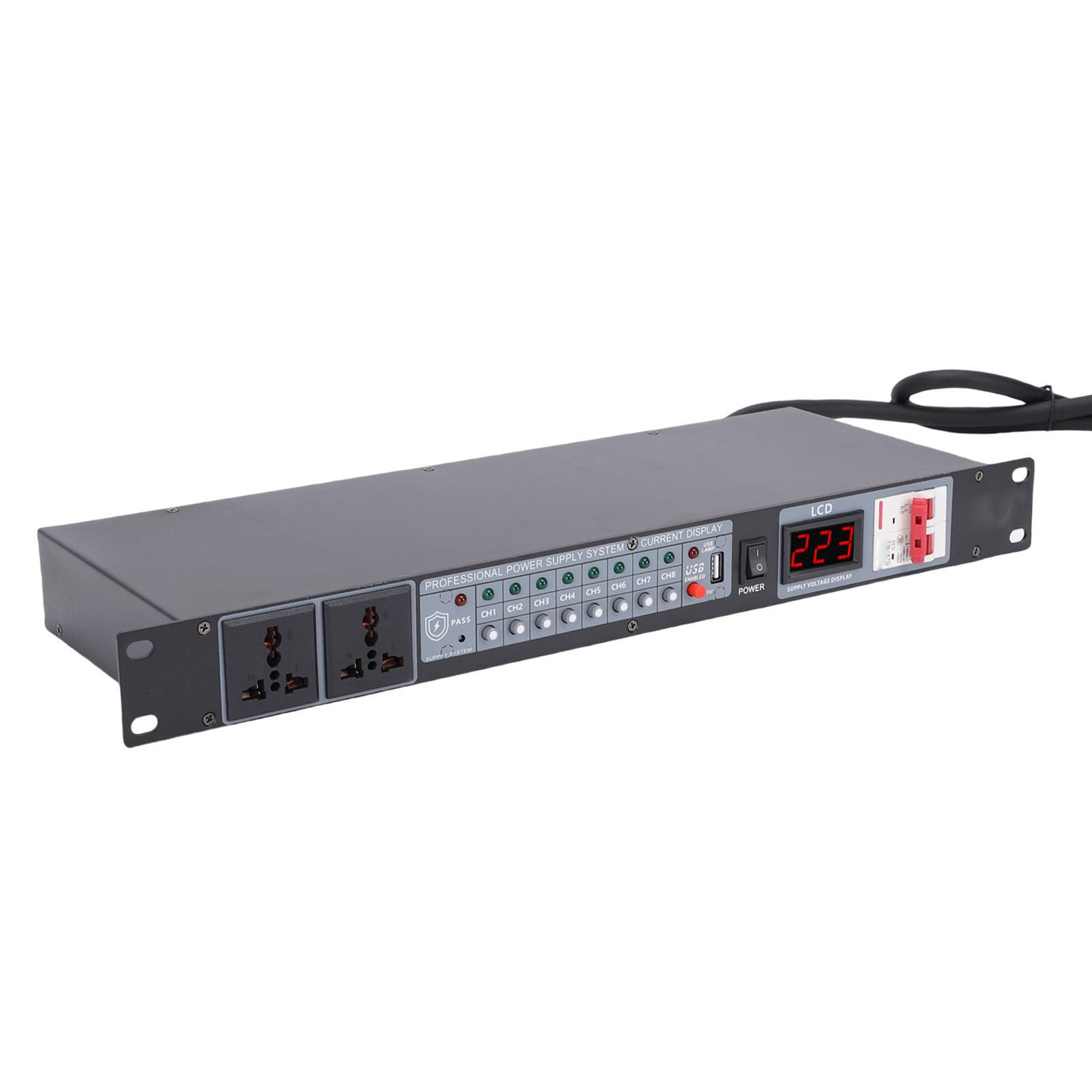 Asixxsix Power Sequencer Conditioner 10 Outlet, Rack Mount Audio Digital Power Supply Controller Regler mit Echtzeitspannung und Verzögerungsschalter für die Heimkino -Bühne (EU-Stecker)