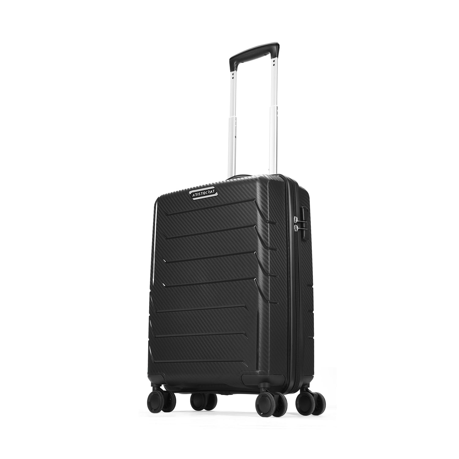 Polycarbonate (PC) Chroma Cabin 55 Cm(Small) 8 Wheels Double Spinner Trolley Bags for Travel Hard Case Luggage, Lightweight Bag, Suitcase with Combination Lock & 7 Years Warranty (Black)
