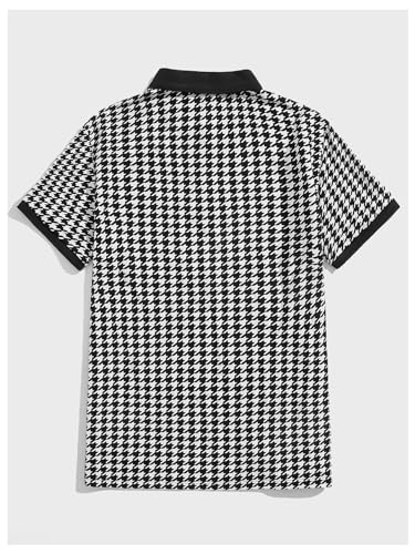 Verdusa Men's Houndstooth Print Golf Shirt Collar Button Front Business Shirt Top2