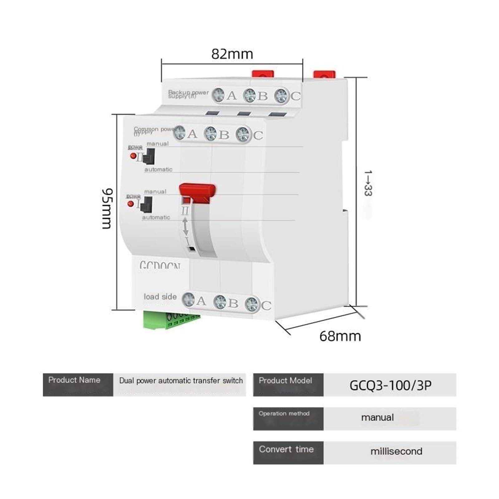 1 unidad de conmutación trifásica de nivel de milisegundos con Interruptor de Transferencia Automática de fuente de alimentación Dual for fábricas y laboratorios(3p 40A)
