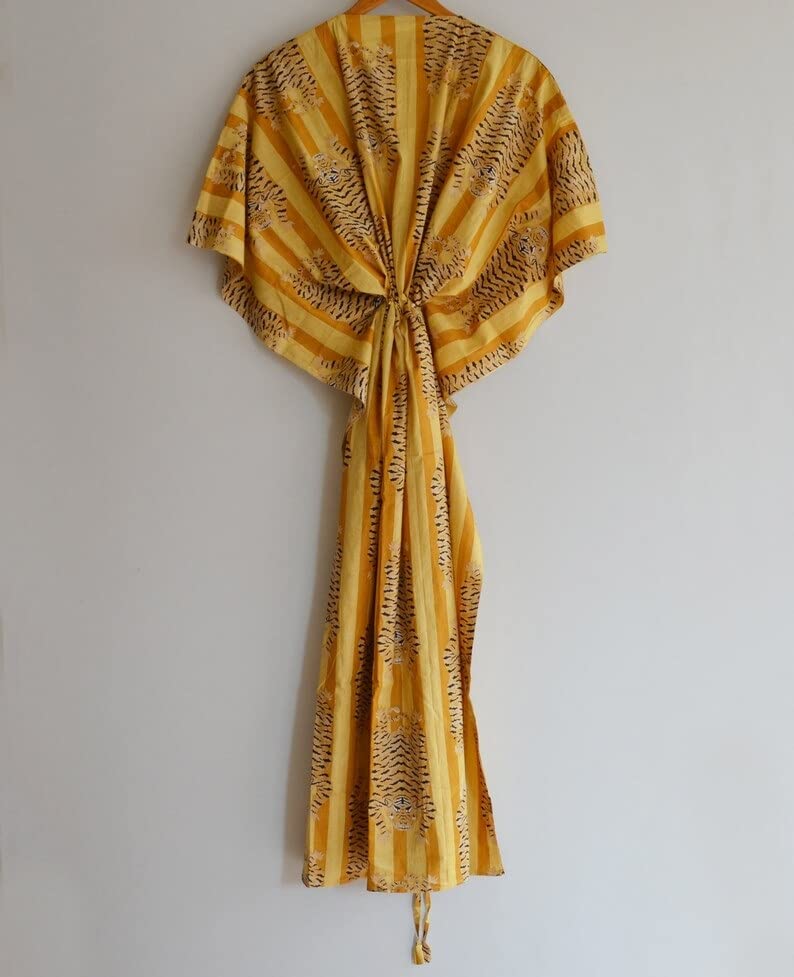 Soft 100% Cotton Handmade Kaftan Dress Beach Cover up Women Night Dress, Indian Hand Block Print Sleepwear Maxi Dress Kimono Robe Multi4