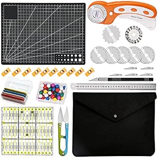 45mm Rotary Cutter Set with Professional A4 Cutting Mat, Patchwork Ruler, Storage Bag, Sewing Clips, Sewing Straight Pins, Ideal Craft Supplies Set for Sewing and Quilting