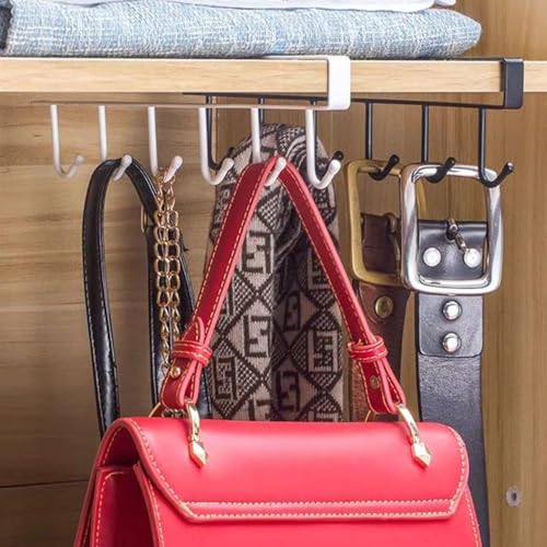 Image of Under Cabinet Mug Holder 6 Hooks Metal Under Shelf Cup Rack, Kitchen Utensil Hanger, Coffee Mug Stand Kitchen Utensil Ties Belts Scarf Hanging Rack (Black Color).
