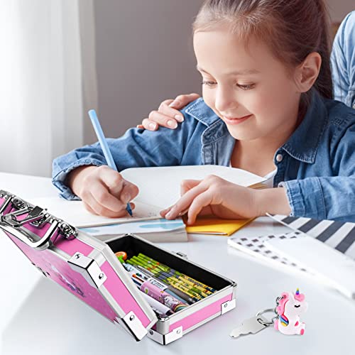 Image of JYPS Unicorn Pencil Box for Girls Boys Kids, Lock Box for School with Portable Handle and Uncorn Keychain, Pink Pencil Box, Cute Unicorn School Supplies, Back to School Gifts for Kids