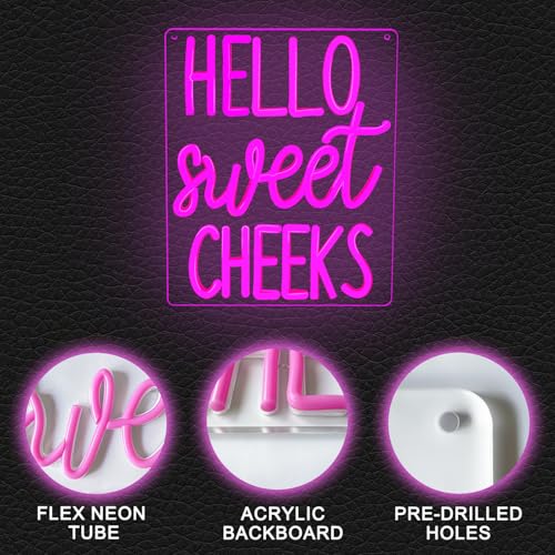 Image of Hello Sweet Cheeks Neon Sign Funny Hello Sweet Cheeks Bathroom Decor Dimmable Neon Signs for Wall Decor Pink LED Bathroom Signs USB Neon Light Up Sign Wall Art Cute Bathroom Shelf Decor for Women