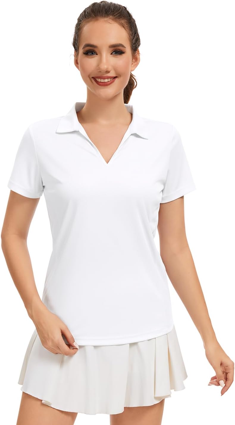 Women's Golf Polo Shirts Short Sleeve Collared V Neck Tennis Shirt Sun Protection UPF 50+ Quick Dry Lightweight