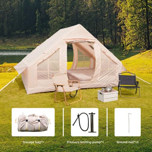 Carpa Inflable para Camping 2-4 Personas 4 Temporadas Beige miniatura 4