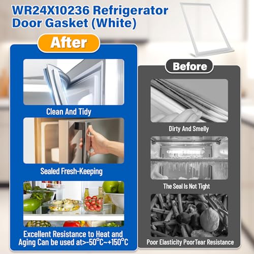 Image of Upgraded WR24X10236 Refrigerator Door Gasket Replacement Compatible with GE Hotpoint GTS18FBSBRCC A3317ABRFRWW; 43″x26″ Unbent WR78X10473 Fridge Gasket Replace 3016406 WR78X8693 WR24X0558 Door Seal