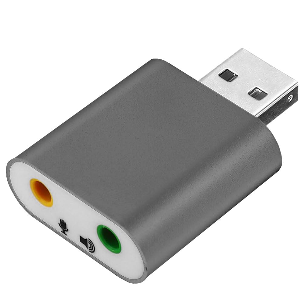 Ociodual Zewnętrzna karta dźwiękowa USB 2.0 na gniazdo jack 3,5 mm audio mikro adapter GF2419 srebrny mikrofon do komputera, laptopa