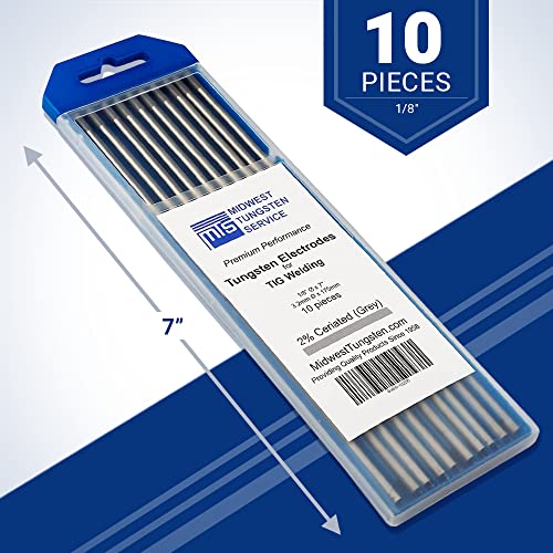 Image of Midwest Tungsten Service TIG Welding Tungsten Electrodes 10-Pack (Grey - 2% Ceriated Tungsten (WC20 /EWCe-2), 1 /8 inch)