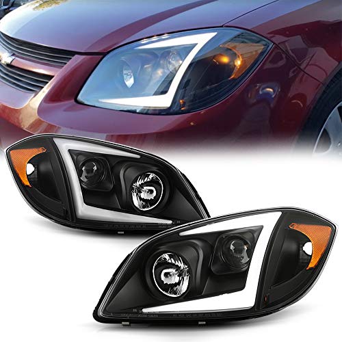 ACANII - For 2005-2010 Chevy Cobalt 07-10 Pontiac G5 Black Housing LED Tube Projector Headlights Headlamps Left+Right
