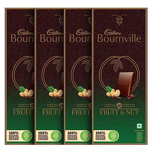 Image of Cadbury Bournville Rich Cocoa Dark Chocolate Bar, 80 gm (Pack of 5) & Bournville Raisin and Nuts Dark Chocolate Bar, 80g (Pack of 4)