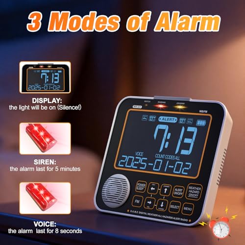 Image of NOAA Weather Alert Radio for Home - S.A.M.E. Localized Programming, 23 Country Codes & 75+ Emergency Alerts NOAA Weather Radio with Battery Backup External Antenna and Warning Light for Home