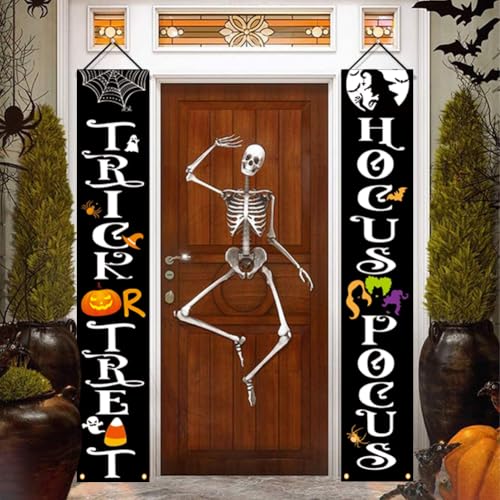 Image of Halloween Banner 70inch Horror Themed Outdoor Indoor Front Porch Sign Reusable Hanging Halloween Banner Decor for Home Party Yard Garage Front Wall Doo Decorations Supplies