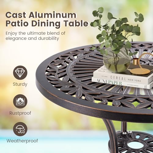 Image of Giantex 24 inch Patio Bistro Table, Cast Aluminum Outdoor Side Table with 2 inch Umbrella Hole, All-Weather Resistant Round Patio Dining Table for 2 for Front Porch, Pool, Backyard, Garden, Balcony