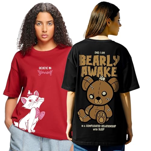 T-shirt femme Bewakoof XXL rouge noir coton manches courtes