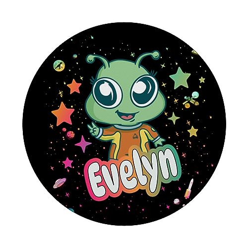 EVELYN - Adorable girl name with cute Alien PopSockets Swappable PopGrip, Black - Image 3