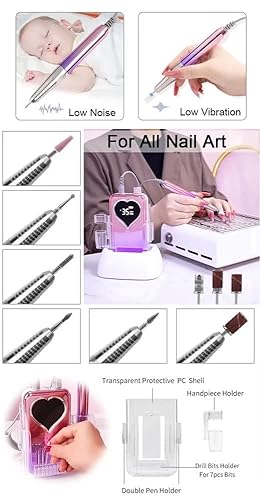 Miniatura 3 de Taladro de uñas de color degradado, portátil, recargable, inalámbrico, 35000 rpm