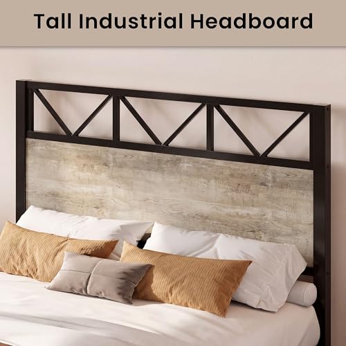 Image of LIKIMIO Queen Bed Frame, Tall Modern Headboard 51.2 inch, Platform Bed Frame with Strong Metal Support, Solid and Stable, Noise Free, No Box Spring Needed, Easy Assembly, White Maple