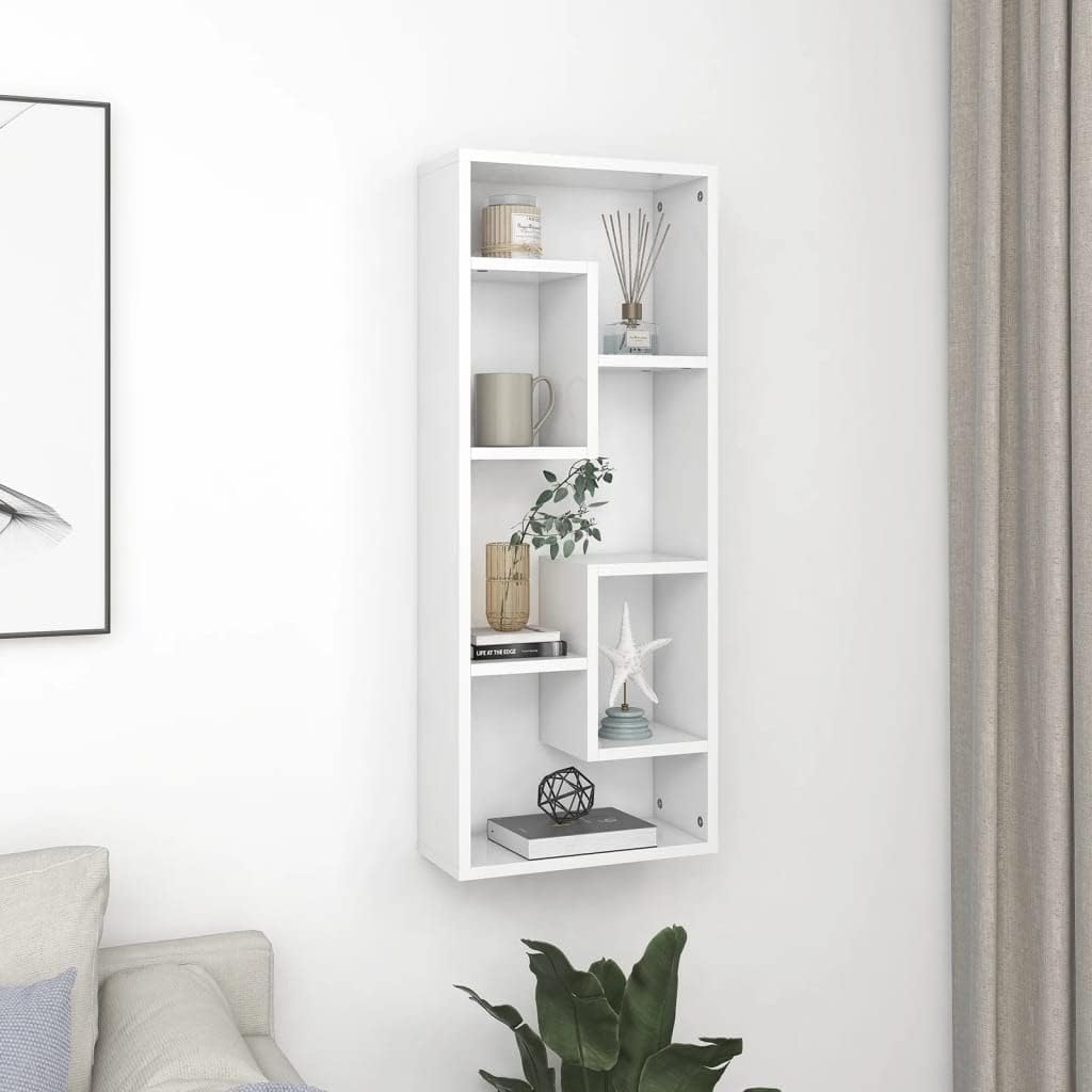 White Wall Shelf 14.2x6.3x35.4 Engineered Wood, Modern Floating Ledge Design for Living Room Decor & Bathroom Storage