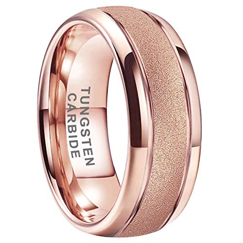 iTungsten 8mm Rose Gold Tungsten Rings for Men Women Engagement Wedding Bands Sandblasted Finish Domed Comfort Fit