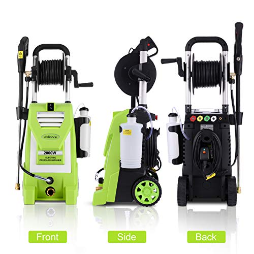 3800PSI Electric Pressure Washer,3.0GPM Electric Power Washer 2000W High Pressure Washer with Hose Reel for Cleaning Cars Houses Driveways Fences Patios Garden (Green)