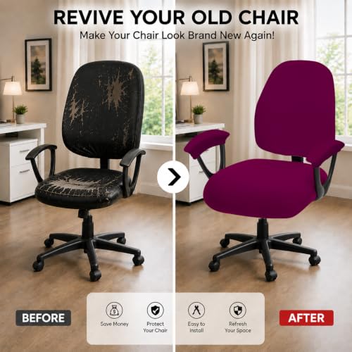 Image of Super Stretchable Split Office Chair Seat Covers - Universal Spandex Computer Chair Slipcover - 180GSM Rotating Backrest Coverings Cushion Protectors & Armrest Covers for Dogs, Cats, Pets
