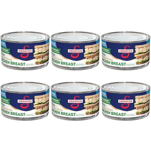 Swanson 25% Less Sodium White Premium Chunk Canned Chicken Breast in Water, 12.5 OZ Can (Pack of 6)