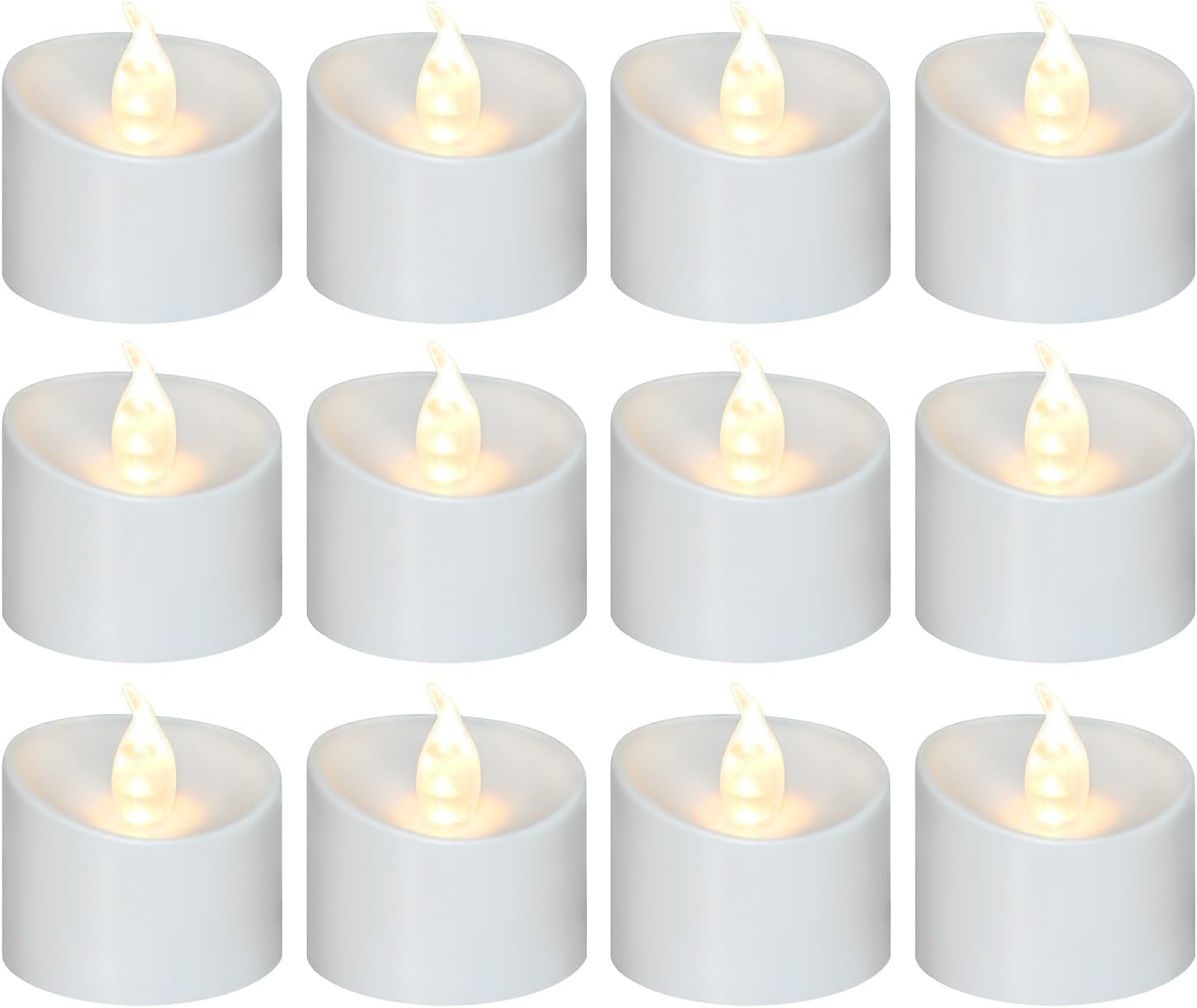 100 candele tealight LED fiamma scintillante ultra realistica, 200+ ore, base bianca porcellana | (Batterie CR2032 Incluse) Fiamma Realista, 200+ Ore