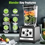 OMMO Blender for Smoothies: 1800W Peak Blenders for Kitchen, 68oz BPA-Free Pitcher, Timer & Speed Control, 6 Stainless Steel Blades, Dishwasher Safe Blender for Ice Crush/Smoothies/Frozen Drinks/Puree - Image 2