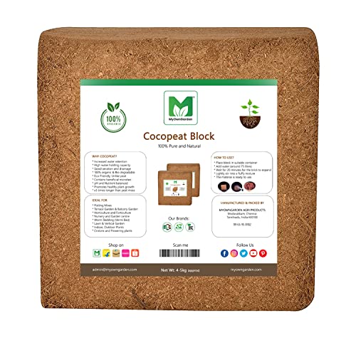 Image of MyOwnGarden Cocopeat Block 4-5 kg Cake Organic Soil Manure with 100% Organic Coir Pith Soil Manure for Kitchen and Terrace Gardening Expand Upto 75 litres of Cocopeat Powder
