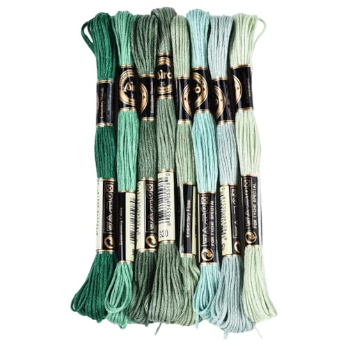 Image of 8 Skeins 6 Strands Green Variegated Embroidery Floss Thread Gradient Friendship Bracelet String Polyester Cross Stitch Threads Bulk for Hand Sewing Jewelry Bracelets Making Crafts Stitching