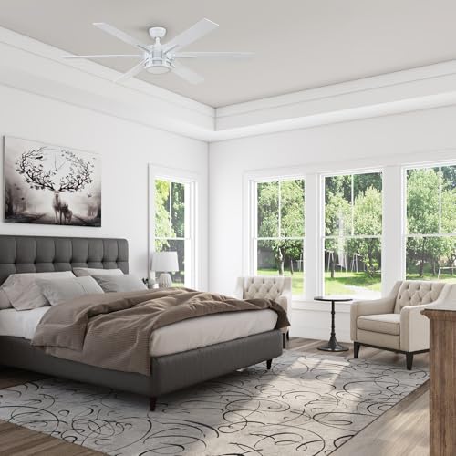 Honeywell Ceiling Fans Kaliza Modern 56 Inch Ceiling Fan with Light, Remote Control Fan, LED Indoor Fan with 6 Blades, Gray Wash and White Blade Finish Options, White (51477-01) - image 3