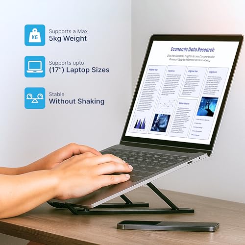 Image of Geonix Trek T1 ABS Plastic Laptop Stand Height & Angle Adjustable | Foldable | Portable | Supports Maximum 5kg of Weight |Support Upto 17 inch (Black)