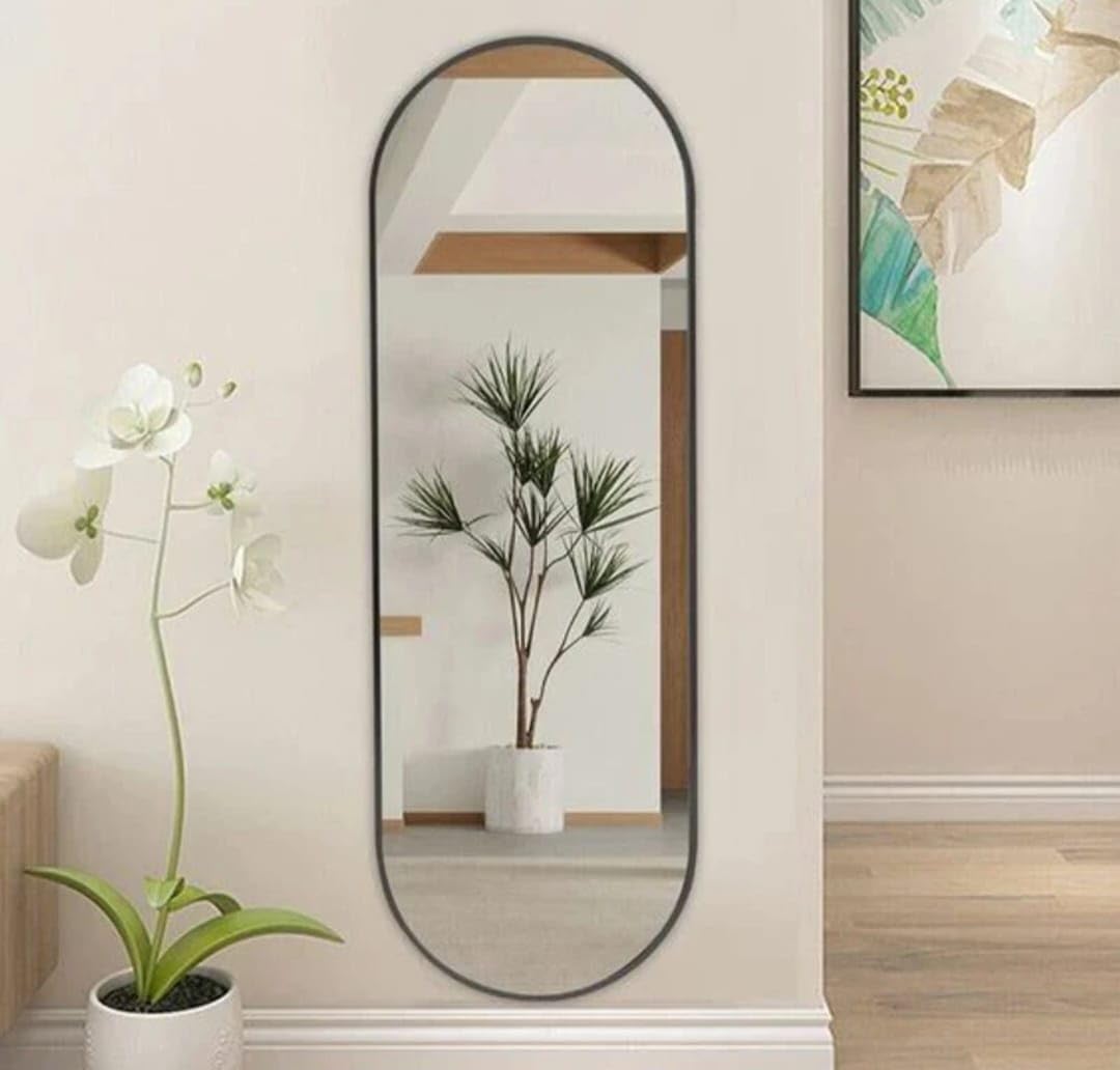 Wall Mirror Semi Oval Shape, Glass, 9x18 Inch, No Drill Required, for Bathroom, Bedroom, Decorative-image-9